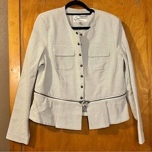 Gray Peplum Blazer with Tailored Fit and Mandarin Neckline